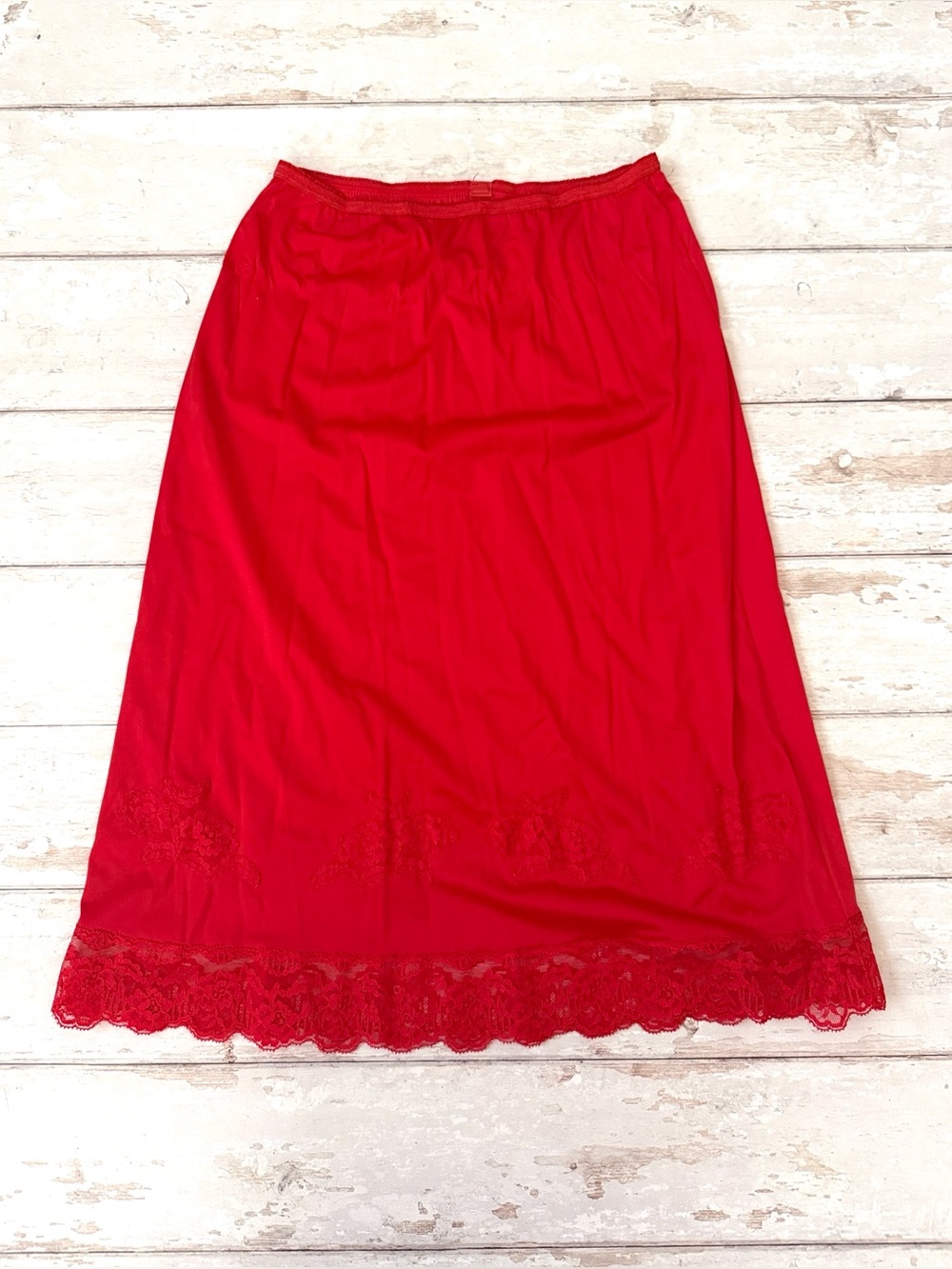 Vintage Size M Lace Red Satin Under Skirt Slip Lingerie Womens Size Medium